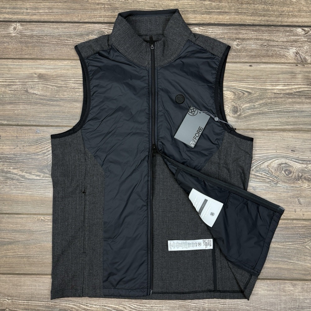 G/FORE Men's Glen Plaid Golf Track Vest Onyx Black Size Medium NEW G4MF23O64